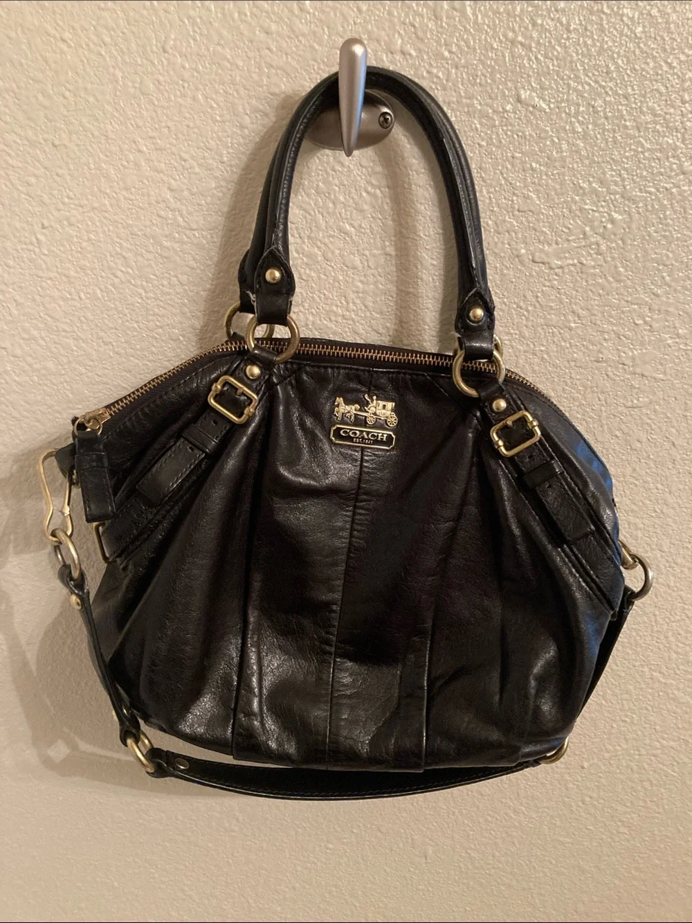 Coach Madison Sophia Black Leather Satchel Bag Gold Hardware 15960